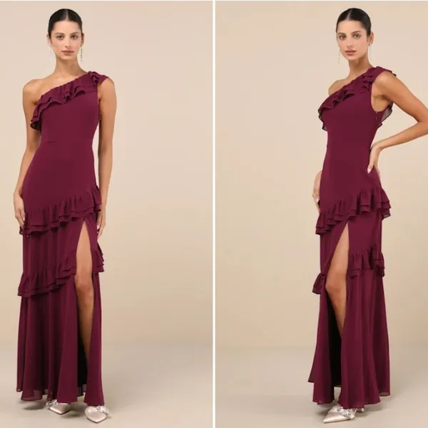 LULU's Bridesmaid Prom Wedding Flowy Romantic Flowy Sexy Chiffon Maxi Dress - Image 5