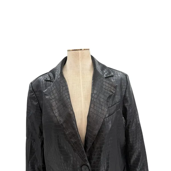 NA-KD Black Faux Croc Oversized Blazer Jacket Reptile‎ Texture EU 36 US 6 - Image 4