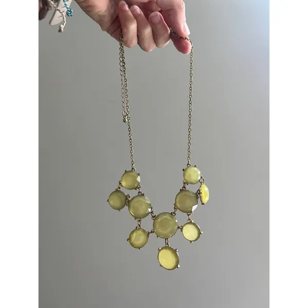 J.Crew Mod Retro Statement Necklace Chartreuse Green Gold Y2K Round Stones‎ Glam - Image 2