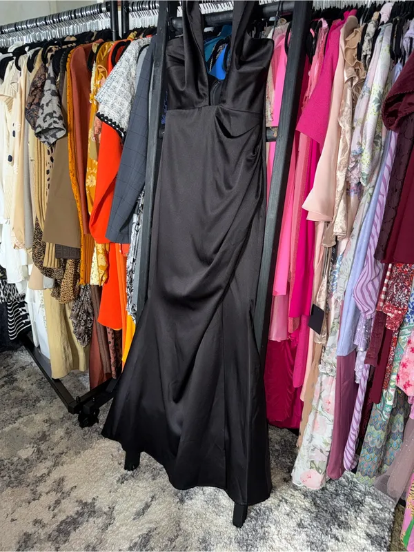 ELLIATT Brynn Black Satin Halter Cutout Maxi Gown Womens XS EUC - Image 10