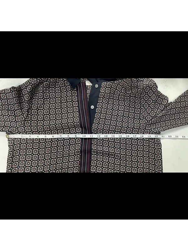 LOFT half button Hanley top tunic blouse shirt Geometric print burgundy Sz M - Image 8
