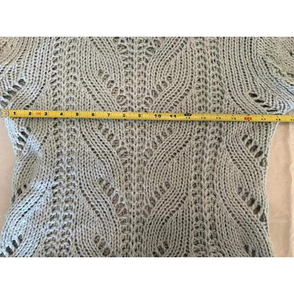 Abercrombie & Fitch Open Knit Blue Gray Pullover Sweater Crew Neck Chunky Medium - Image 5