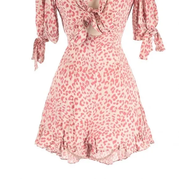Petal & Pup Pink Quay Leopard Romper Tie Front Cutout Size 6 Boho Fairy Coquette - Image 5