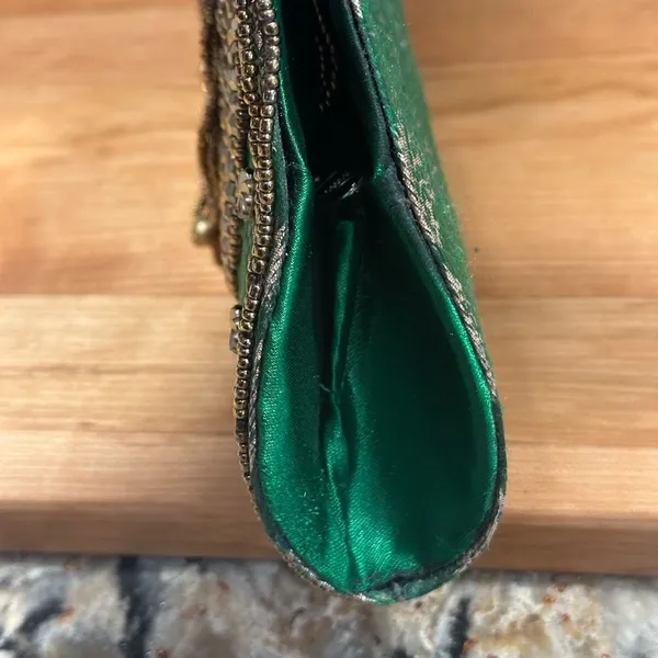 Evening Bag Beaded Sequin Clutch India Purse Green Gold Prom Formal - Image 13
