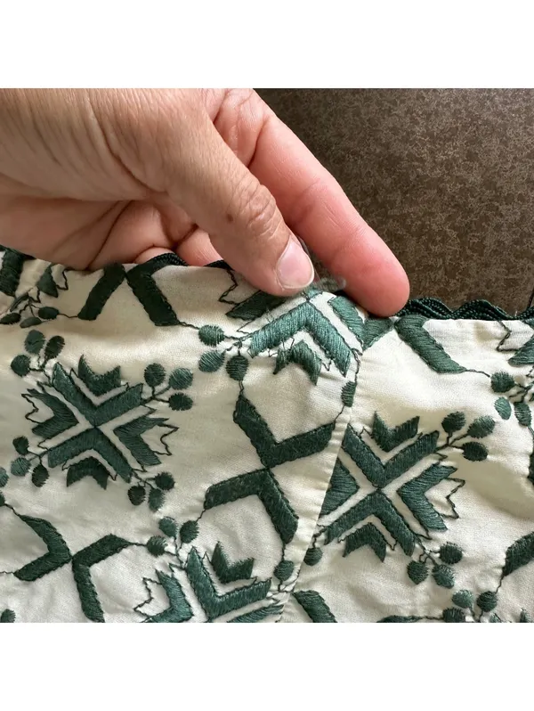 Zara White/Green Embroidered High Waisted Shorts Size XL - Image 6