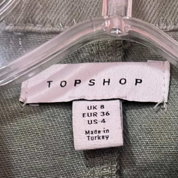 Topshop Clean Front Zip Denim Mini Shirtdress Dress in‎ Light Olive Green Size 4 - Image 9
