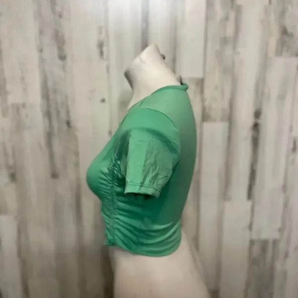 Love Mint Green Ruched Crop Top Womens Size Large L Short Sleeve Drawstring Tee - Image 3