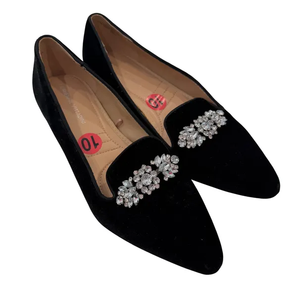 Adrienne Vittadini Palo Velvet Loafer Women 10 Black Crystal Formal Holiday Glam - Image 2