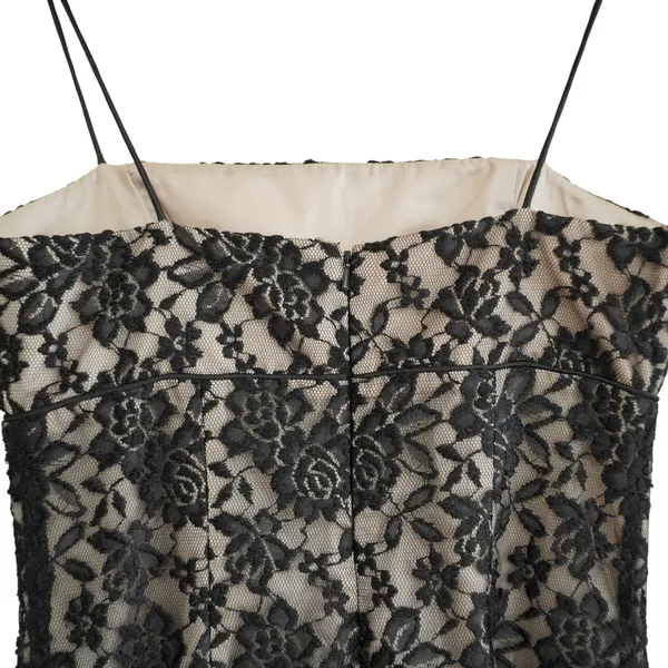 Vintage Y2K 90s Prom Black Maxi Dress Floral Beaded Lace Formal Column Gown - Image 9