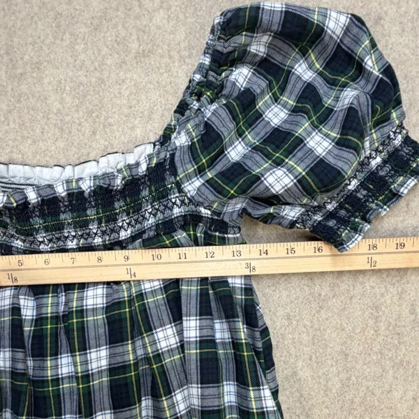 American Eagle Dress Womens M Green Plaid Cottagecore Dark Academia Smocked - Image 8