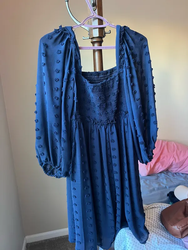 Altar'd State Navy Textured Mesh Sleeve Dress - Image 2