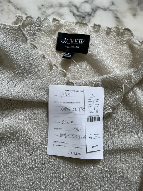 J.Crew Collection Sheer Metallic Boatneck Top Women’s XS NWT Shimmer Scalloped - Image 7