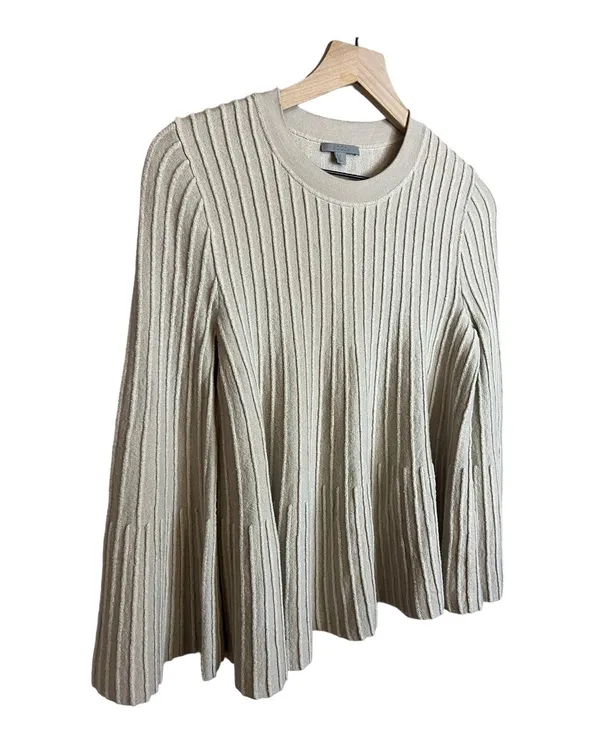 COS Bell Sleeve Neutral Wool Blend Textured Swing Sweater - Image 3