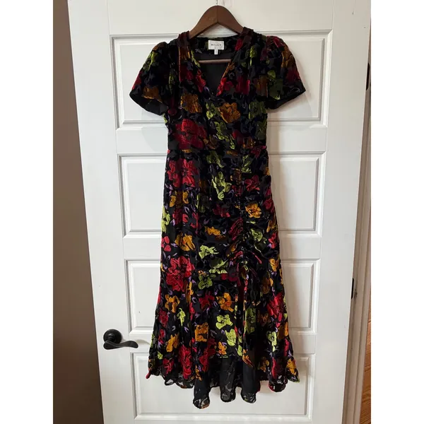 Milly Gynn Burnout Velvet Midi Dress Size 2 Romantic Fairy Whimsigoth Wedding - Image 2