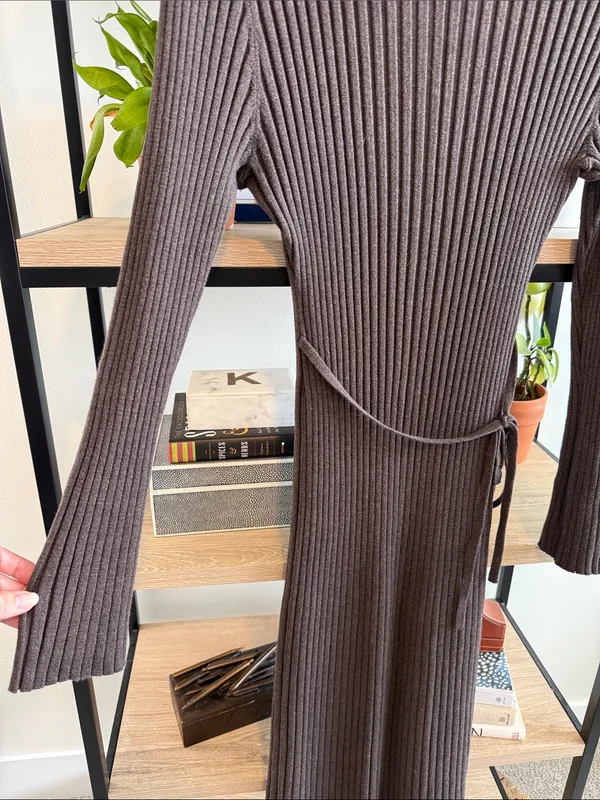 Quince Cotton Cashmere Ribbed Long Sleeve Crew Midi Dress, XL - Image 6