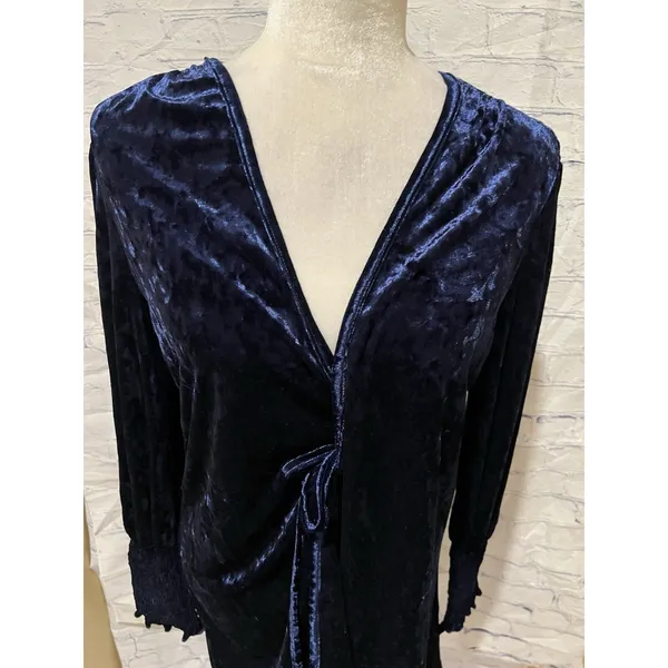 Rihoas Blue Velour Velvet Long Sleeve Wrap V-Neck dress Medium - Image 2