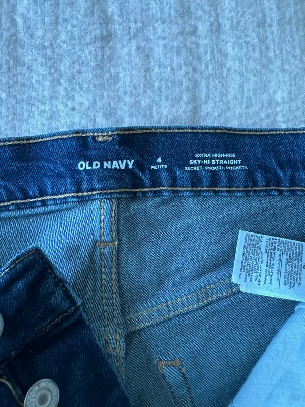 Old Navy Extra High Rise Blue Straight Leg Jeans - Image 5