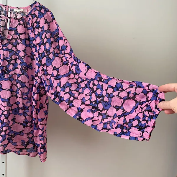 Anthro The Odells XL Pink Floral Blouse Keyhole Top Boho Cottage Prairie Peasant - Image 5