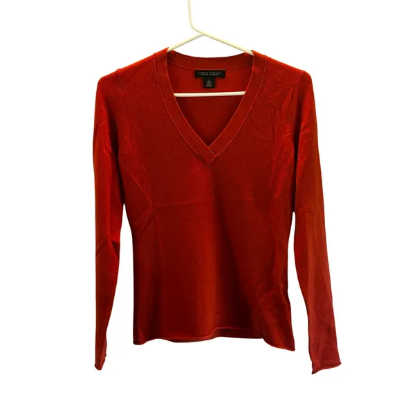 Banana Republic Italian cashmere orange V-neck sweater Small preppy fall - Image 2
