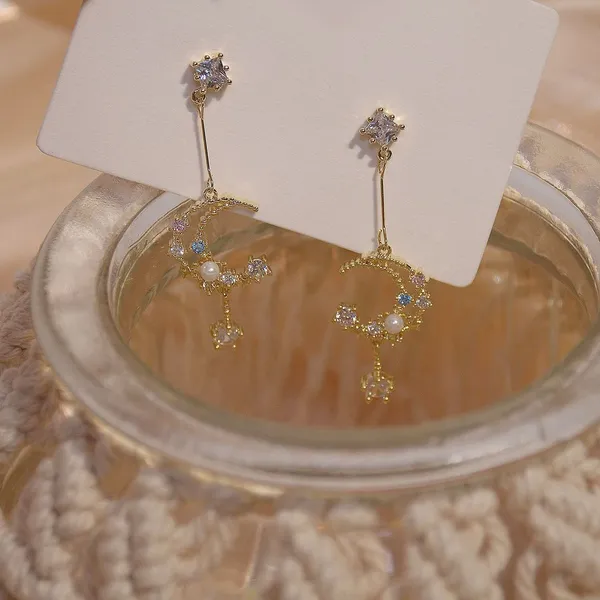 Elegant CZ Moon Dangle Drop Earrings for Women - Image 4