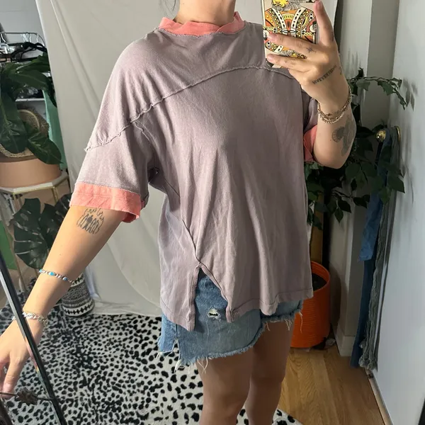 Free People Avery Crew Neck Short Sleeve Knit Tee Purple Pink Size XS - Image 3