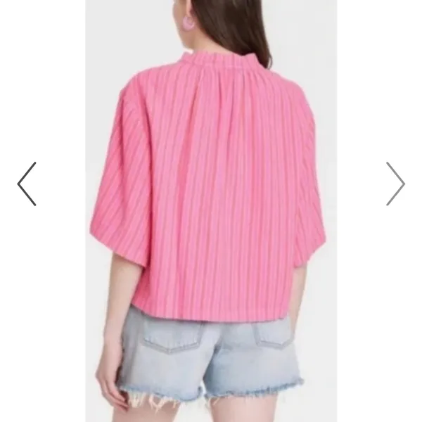 Universal Thread Pink & White Striped V Neck Tie Half Sleeve‎ Top Sz XS NEW - Image 2