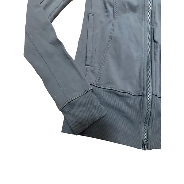 Lululemon Nice Asana Jacket Brushed Soot Light Grey Full Zip Thumbholes Size 8 - Image 4