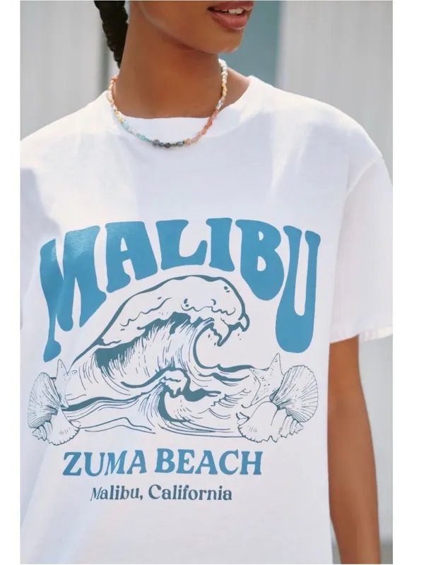 Show Me Your MuMu Women’s Malibu Cotton Graphic T-Shirt White & Blue M $68 - Image 3