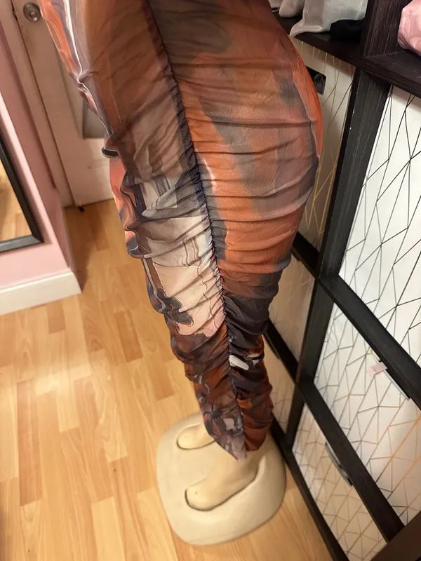 SHEIN Rust Multi Sheer Mesh Long-Sleeve Bodycon Dress - Image 2
