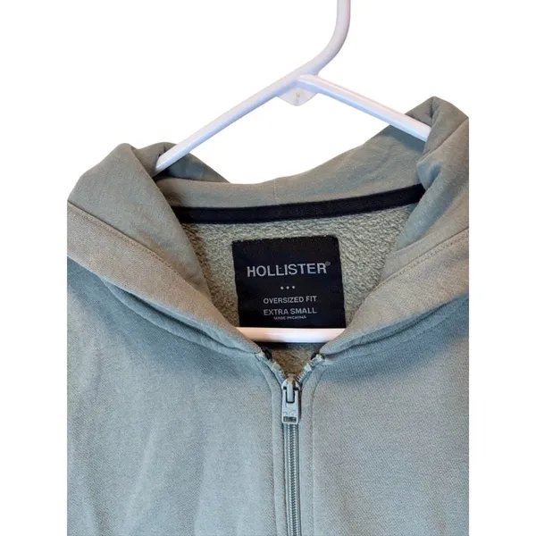 Hollister Women's Full Zip Hoodie Sage Olive Green Size XS - Image 4