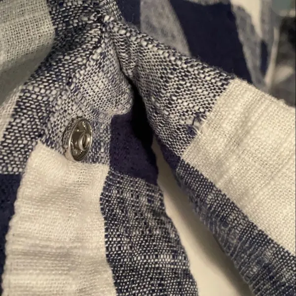 Zara Navy & White Check Linen Blouse size medium - Image 6