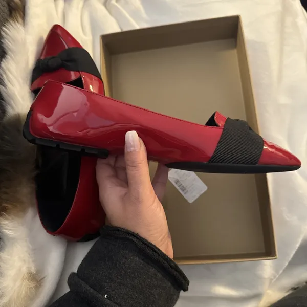 Burberry Red Patent Loafers Grosgrain Bow Flat Shoes SIZE 40- Box, Info &Dustbag - Image 7