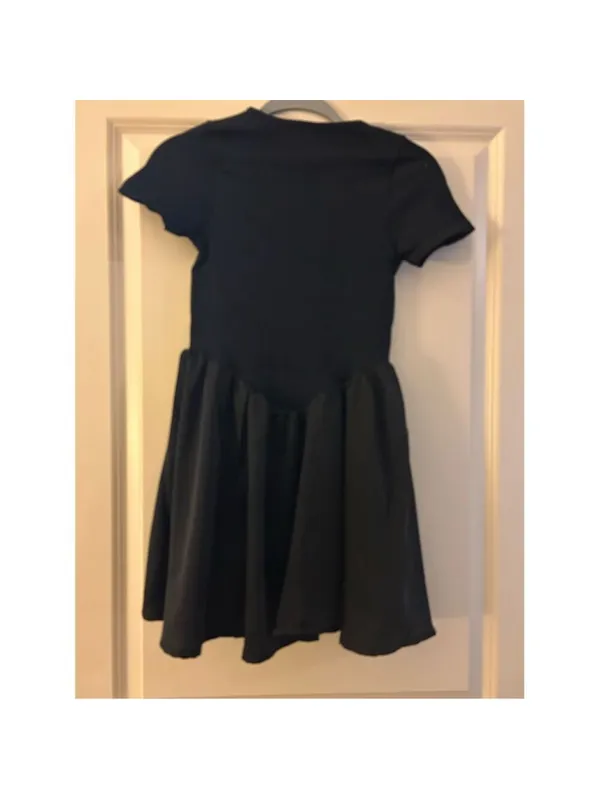 NEW OQQ Black Ribbed Ruffle Hem Mini Short Sleeve Lined Dress S - Image 2