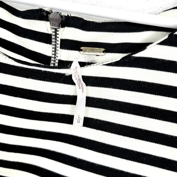Free People Striped Fit Flare Dress Womens Size L Black White Mini Knit Zip Back - Image 2