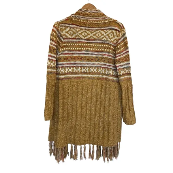 Bohemian Longline Knit Cardigan With Fringe Tassel Hem Southwestern Aztec Print - Image 7