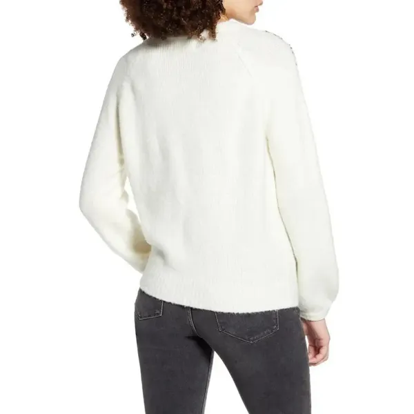 Nordstrom NEW Dreamers Women's Size Large Sequin Front Ivory Sweater v6x - Image 3