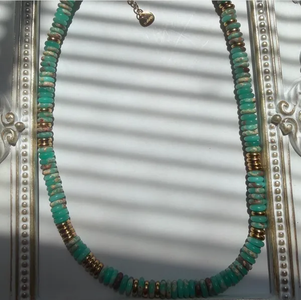 Turquoise and gold natural beaded necklace - Image 5
