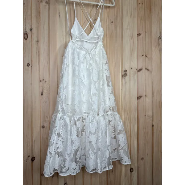 NWT Lulus Feeling Like Forever White Jacquard Organza Lace-Up Midi Dress Size S - Image 5