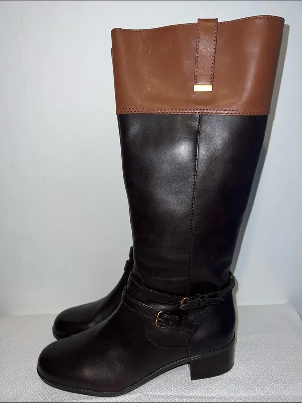Bandalino Carlotta Knee High Two-Toned Brown Zip Up Riding Boots Size 9 - Image 3