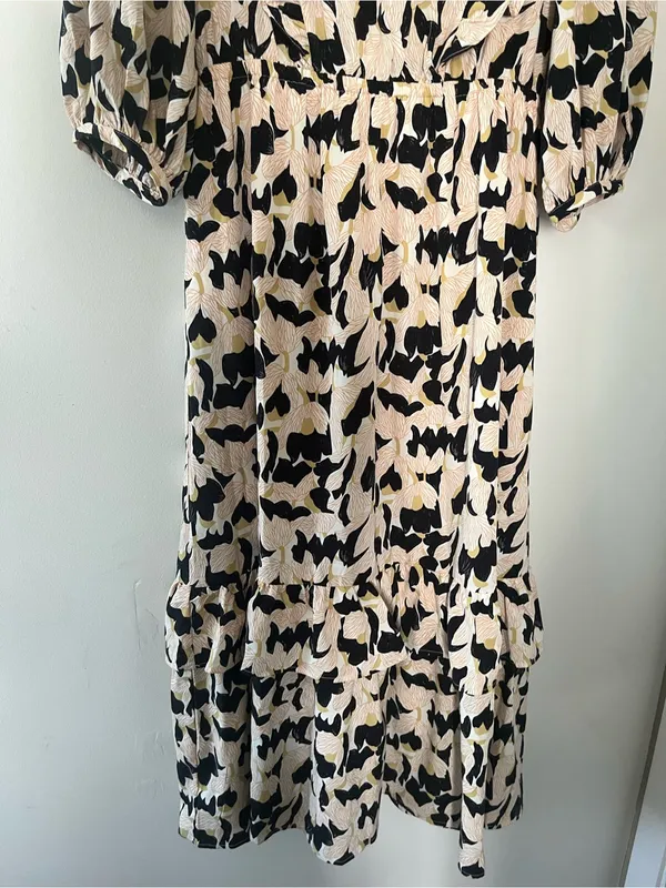 MELLODAY Black Cream Abstract Botanical Maxi Dress Large Resort Vacation Coastal Modest - Image 3