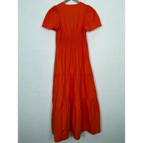 Quince 100% Organic Cotton Poplin Tiered Maxi Dress Vermillion Red Small NWT - Image 3