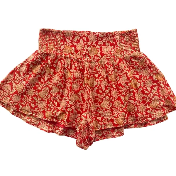 Free People Say It's So Cotton Ruffle Shorts Red Floral Combo Boho Size Small - Image 5