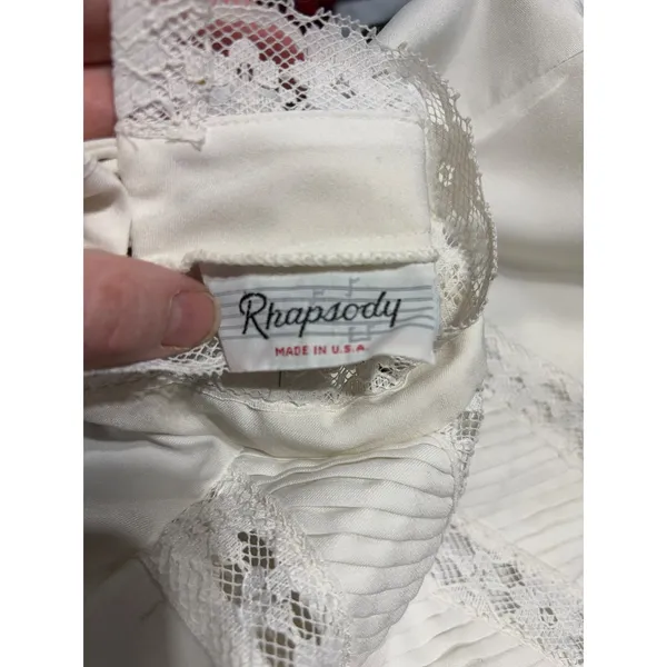 Rhapsody Womens Cream Lace Trim Mock Neck Puff Sleeve Blouse Top Made in‎ USA - Image 8