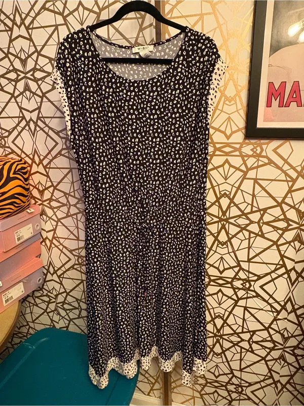 White House Black Market Black and White Dot Midi Dress, L - Image 2