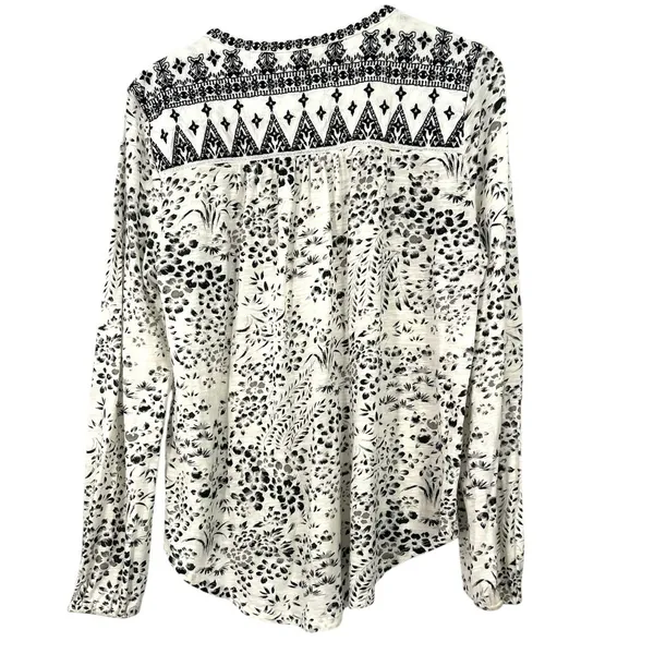 Lucky Brand M Shirt Top black white patterned long-sleeve peasant embroidered - Image 6