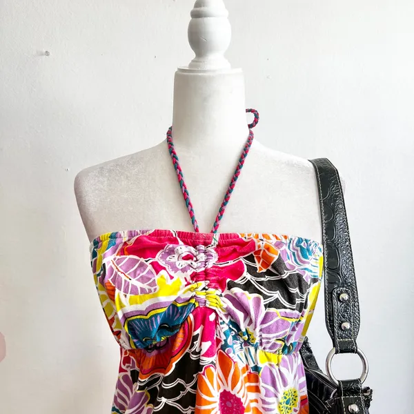 Vintage Floral Babydoll Halter Dress, Y2K Cottagecore Coquette‎ Soft Girl Medium - Image 2