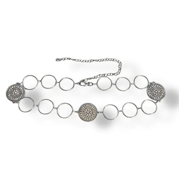 Silver Rhinestone Chain Belt Medallion Boho Western Festival Adjustable Y2K - Image 2