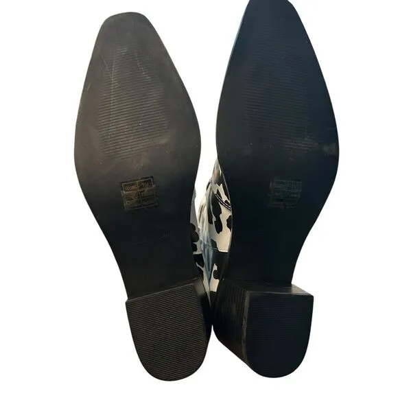 Cow Print Faux Leather Cowgirl Boots White Black Pointed‎ Toe Festival Size 9 - Image 9