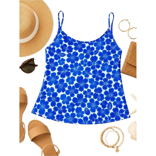 L.L.Bean Blue White Floral Tankini Swim Top Women’s Size 10 Coastal Resort Swim - Image 5