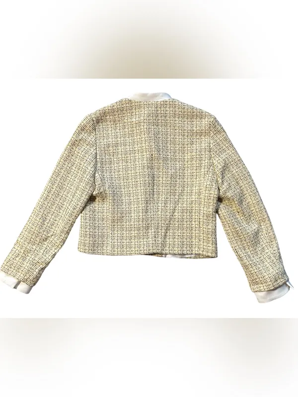 Zara Yellow Metallic Tweed Cropped Jacket - Image 5